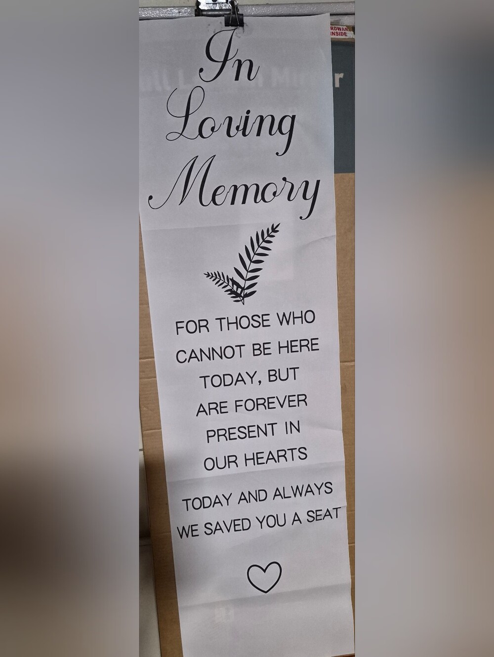 In Loving Memory Sign Over Chair